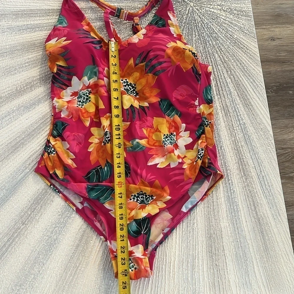 Kona Sol Pink Floral One Piece Swimsuit plus size 22W built in bra full cov